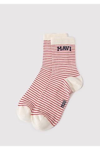 Mavi - Mavi Logo Detaylı Siyah Çizgili Soket Çorap 1912754-84494 Kırmızı