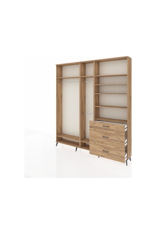 Arges Dolap 9 Raflı 3 Çekmeceli 3 Askılı 220x30x243 Çam-çam/çam Atlas Çam/atlas Çam