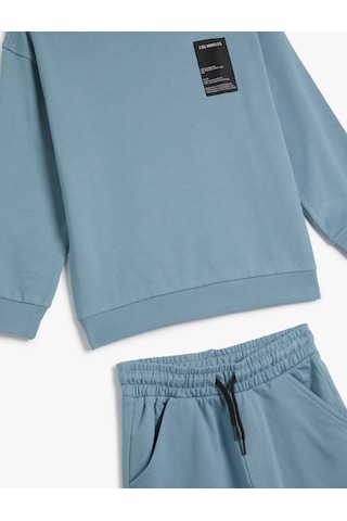 Koton 2'li Şort Sweatshirt Köpek Baskı Detaylı Pamuklu Mavi 4skb10389tk Mavi