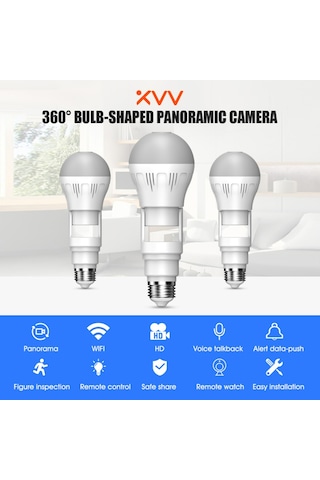 Xiaovv Ampul Şeklinde Panoramik Kamera Gözetim Güvenlik Kamerası Aydınlatma Ampulü Akıllı Ev Cihazı Kablosuz Bağlantı Uzaktan İzleme 110v-220v 2mp