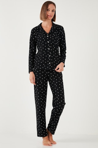 Lela Streç Standart Fit Düğmeli Bayan Pijama Takımı 60956601 Siyah