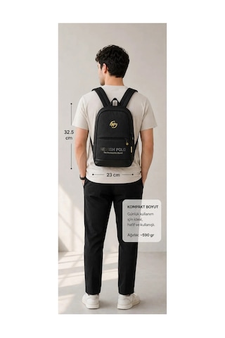 Newish Polo Unisex Laptop Tablet Bölmeli Minimal Sırt Çantası - Siyah