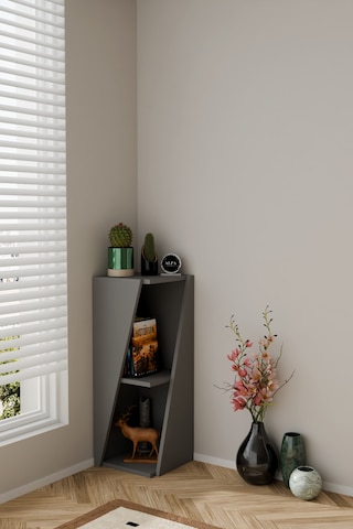Modern Çok Amaçlı 90 Cm 2 Raflı Köşe Kitaplık Dekoratif Salon Rafı Çok Amaçlı Düzenleyici Organizer Antrasit