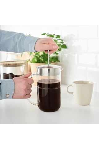 French Press Çay Kahve Demleme Paslanmaz Çelik & Cam & Bambu 1 Litre Gri