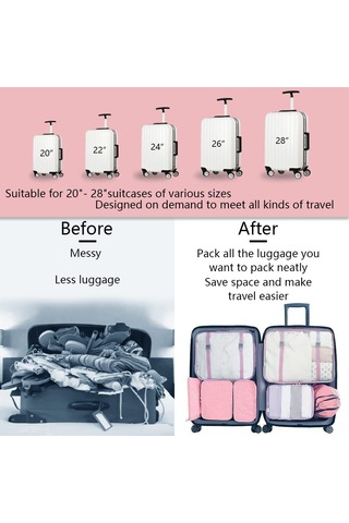 Moveevo Seyahat Çanta Düzenleyici Seti 8 Parça: Kıyafet Sınıflandırma, Su Geçirmez, Mesh Tasarım, Pembe - Çanta Organizer Paketi