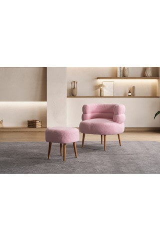 Barel Özel Tasarım Çay Seti, Berjer Ve Puf Ofis Balkon Cafe Bahçe Salon Mobilyası 2 Li Takım Pembe Pembe