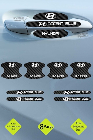 Hyundai Accent Blue Kapı Kolu Koruma Seti Accent Blue Modeline Özel Karbon Desenli 8 Parça Şık Folyo