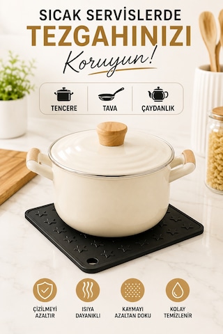 Siyah Silikon Nihale 16x16cm Çok Amaçlı Tencere Tava Altlığı Fırın Tepsi Tutacağı Kavanoz Açacağı Ev