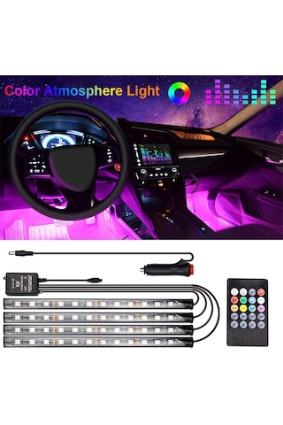 Araba Led Şerit Işığı, 4adet 36 Led Dc 12v Çok Renkli Müzik Araba İç Aydınlatması Ses Aktif Fonksiyonlu Ve Ka