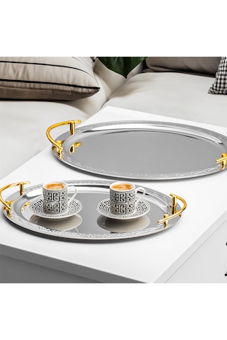 Porsima Elit Premium 2'li Paslanmaz Çelik Kahve-sunum Tepsisi