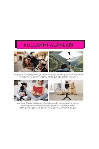 Upway Led Işıklı Mikrofonlu Tripotlu Kumandalı Video Kayıt Fotoğraf Öz Çekim Seti