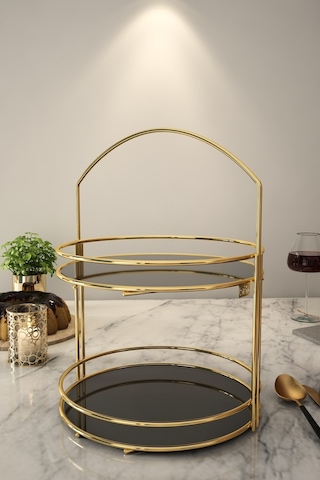Bino Servis Sunum Ikramlık Gold Büyük Lüks 2 Katlı 40Cm Mutfak