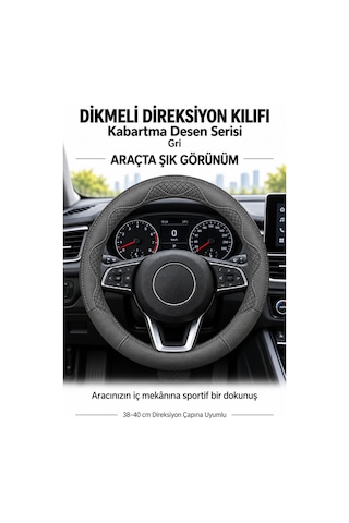 Trobus Peugeot Rifter 2024 Ve Sonrası Uyumlu Dikmeli Direksiyon Kılıfı Kabartma Desen Gri