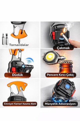 Çok Fonksiyonlu Şarjlı Led El Feneri Acil Durum Kurtarma Aracı Usb Şarjlı Emniyet Kemeri Kesici Cam Kırıcı Çakmaklı