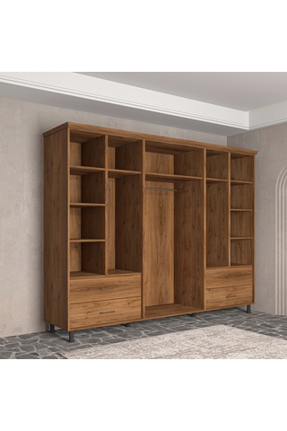 Soft Wood 6 Kapaklı Masif Ahşap Gardırop Ceviz