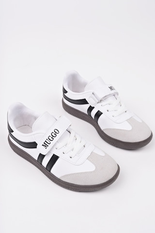 Muggo Dudley Günlük Ortopedik Bağcıklı Ve Cırtlı Çocuk Sneaker Spor Ayakkabı Beyaz-Sıyah