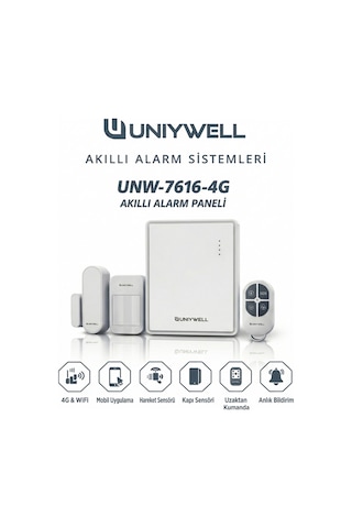 Uniywell 4g + Wi-fi + Ethernet Akıllı Alarm Sistemi - 90 Db Dahili Sirenli, Ip Kamera Onvıf Ve 8 Bölge Kablolu Aksesuar Destekli Güvenlik Seti 1 Yıl Alarm Çağrı Merkezi Hizmeti + Akü