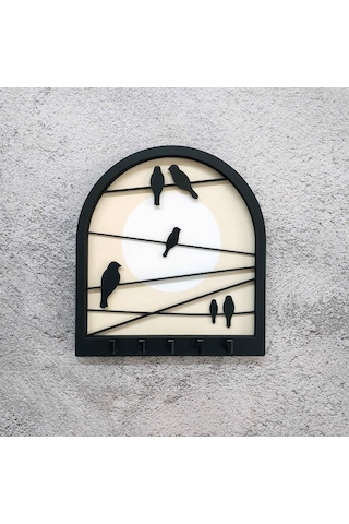 Cajuart Tel Üstünde Kuşlar Katmanlı Tasarım Duvar Askılık Anahtarlık Duvar Dekoru