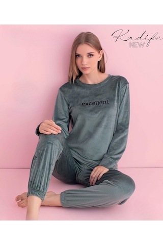 Pijamerry Kadın Kışlık Bisiklet Yaka Kadife Pijama Takımı 3036sy - 1 Adet Yeşil