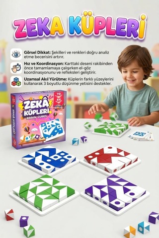 Kubix Zeka Küpleri 70 Oyun Kartı Ve 64 Küplü Akıl Ve Mantık Geliştirici Eğitici Zeka Oyun Seti