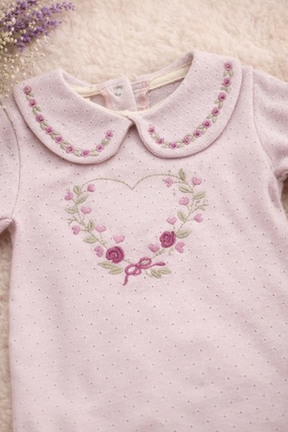 Uğur Bebe Pudra Pembe Kız Bebek Ajurlu Pamuk Tulum Nakışlı Yaka, Ultra Yumuşak, 0-3 Ay Pembe Pembe