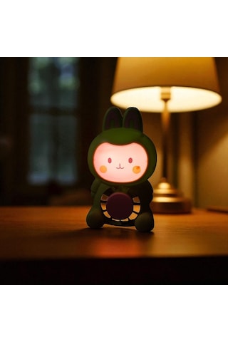 Masa Üstü Vantilatör Mini Tavşan Fan Vantilatör Usb Şarjlı Yeşil Pembe Işıklı