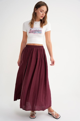 4612 Kadın Yandan Cepli Pileli Bol Etek Bordo Bordo