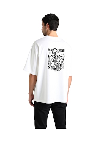 Paybuy Eski Stil Sokakları Yönet Baskılı Erkek Oversize Tişört Beyaz