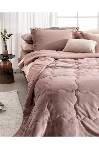 Madame Coco Kaira Çift Kişilik Comforter Set - Pudra Pudra