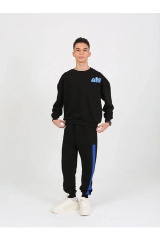 Erkek Çocuk The Air Yazı Detaylı 2 İplik Sweatshirt-15234 Siyah