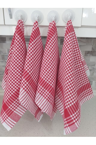 Pamuklu Kırmızı Renkli Pöti Kareli 4'lü Kurulama Bezi,peçete