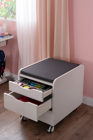 Creo Mobili Çekmeceli Tekerlekli Sirius Keson, Oturulabilir Ofis Ve Ev Komodini, Ekru/gri