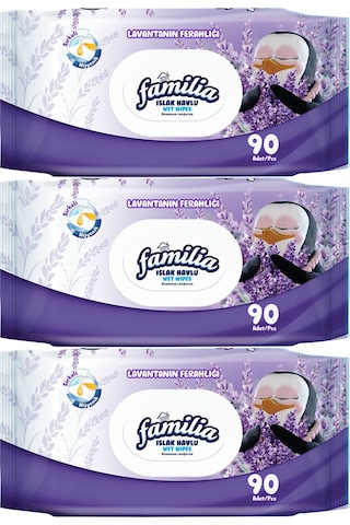 Familia Islak Havlu Mendil Lavantanın Ferahlığı 90 Yaprak 3lü Set 3'lü Set