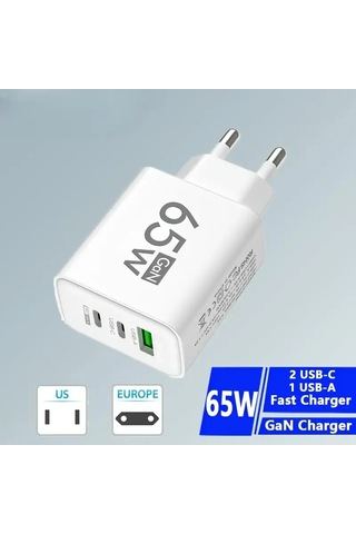 Dofolink Siyah 65w Hızlı Şarj Cihazı, 1u + 2pd Çoklu Usb-c/usb Arabirimli, Avrupa Standartı, İphone Ve Android Uyumlu