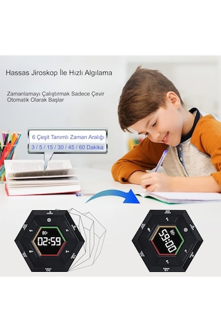 Hymark Altıgen Dijital Geri Sayım Zamanlayıcı Led Ekranlı Görsel Zaman Kontrol Mutfak Ders Mıknatıslı