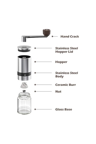 Manuel Kahve Öğütücü - Seramik Çapaklı El Kahve Değirmeni 6 Ayarlanabilir Ayar - Taşınabilir El Krankı Düz