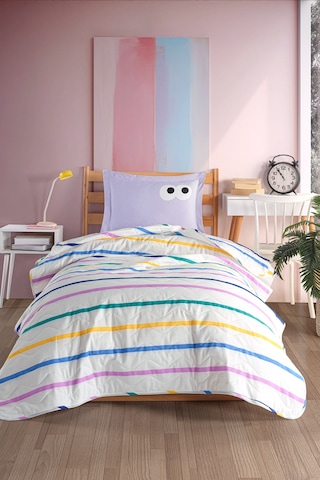 Eponj Home Kapitone Yatak Örtüsü Seti Tek Kişilik Funny Lila Lila