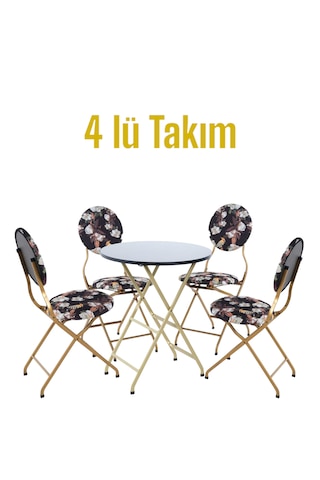 Begonvil Desenli Metal Bahçe Takımı - 4 Sandalye + 1 Masa