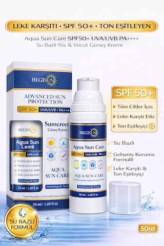Güneş Kremi Su Bazlı Spf50+ Pa++++ Aqua Sun Care Leke Karşıtı Ton Eşitleyici 50 Ml
