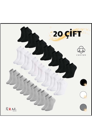 Kadın - Erkek 20 Çift Düz Desen Ekonomik Bilek Boy Patik Ço...