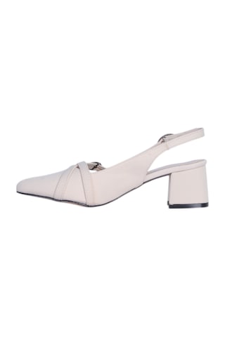 Tahir 2806 5cm Slingback Mat Topuklu Ayakkabı Krem