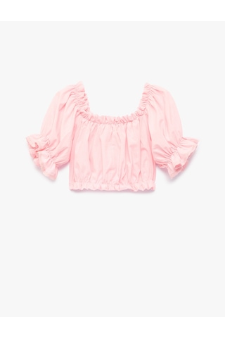 Koton Kısa Kollu Straplez Yaka Gipeli Fırfırlı Pamuklu Bluz Pembe 6skg60208aw Gül