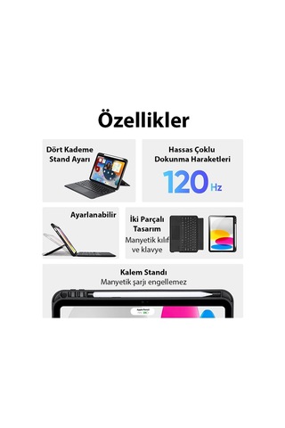 Dux Ducis iPad Uyumlu 10 2022 Kablosuz Bluetooth Klavye Touchpad Kılıf