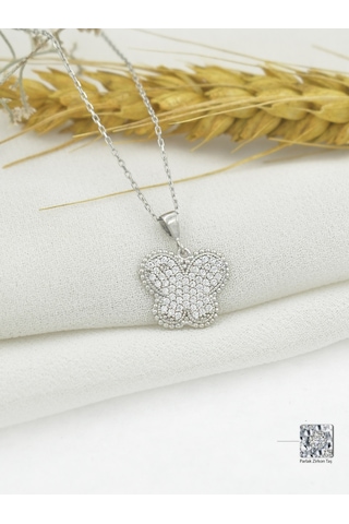 Brezza Lusso Jewelry Timeless Series Zirkon Taşlı Gümüş Işıltılı Kanat Kelebek Kolye Gümüş
