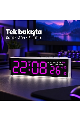 Akıllı Led Dijital Masa Saati Mor Renk