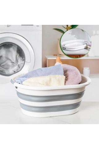 Porsima La-550 40lt Katlanabilir Silikon Çamaşır Sepeti Akordi... Beyaz - Gri