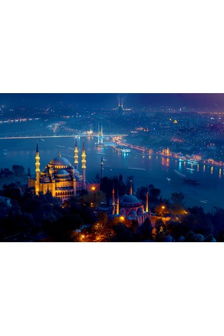 Aden Dijital Dekoratif Manzara İstanbul Tepeden Kanvas Tablo Çok Renkli