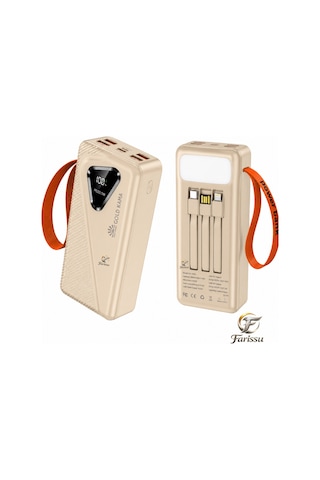 Gk-y433 30000 Mah Powerbank 22.5w Hızlı Şarj Dijital Ekranlı Led Işıklı Dahili Kablolu Taşınabilir Şarj Cihazı Bej