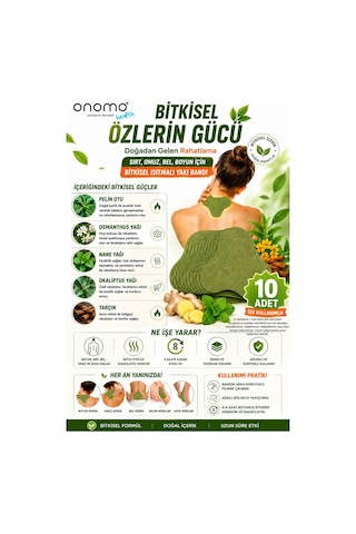 Onomo Health Sırt Omuz Bel Boyun ve Fıtık için Bitkisel Isıtmalı Fizik Yakı Bandı 10 Adet