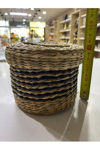 Kapaklı Hasır Sepet Küçük Boy 10 X 13 Cm Bej